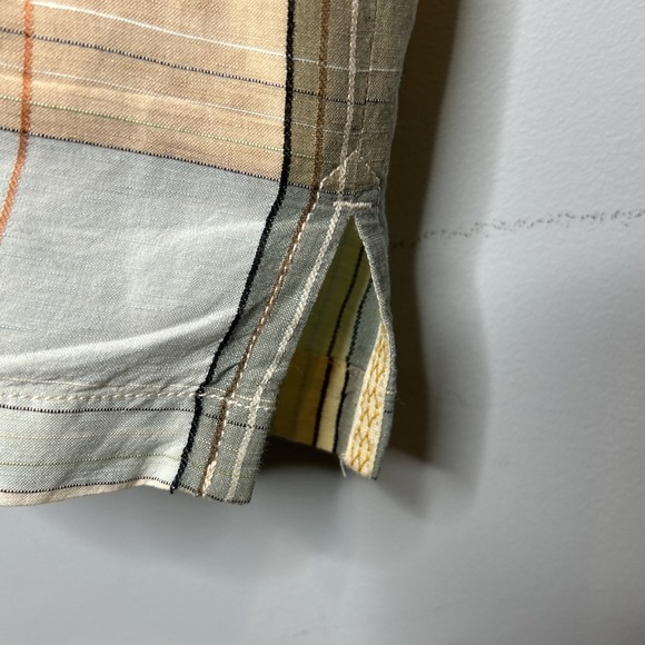 Tommy Bahama Coastal Plaid Camp Shirt Silk Linen Yellow Blue Green XL Relaxed - Picture 4 of 5